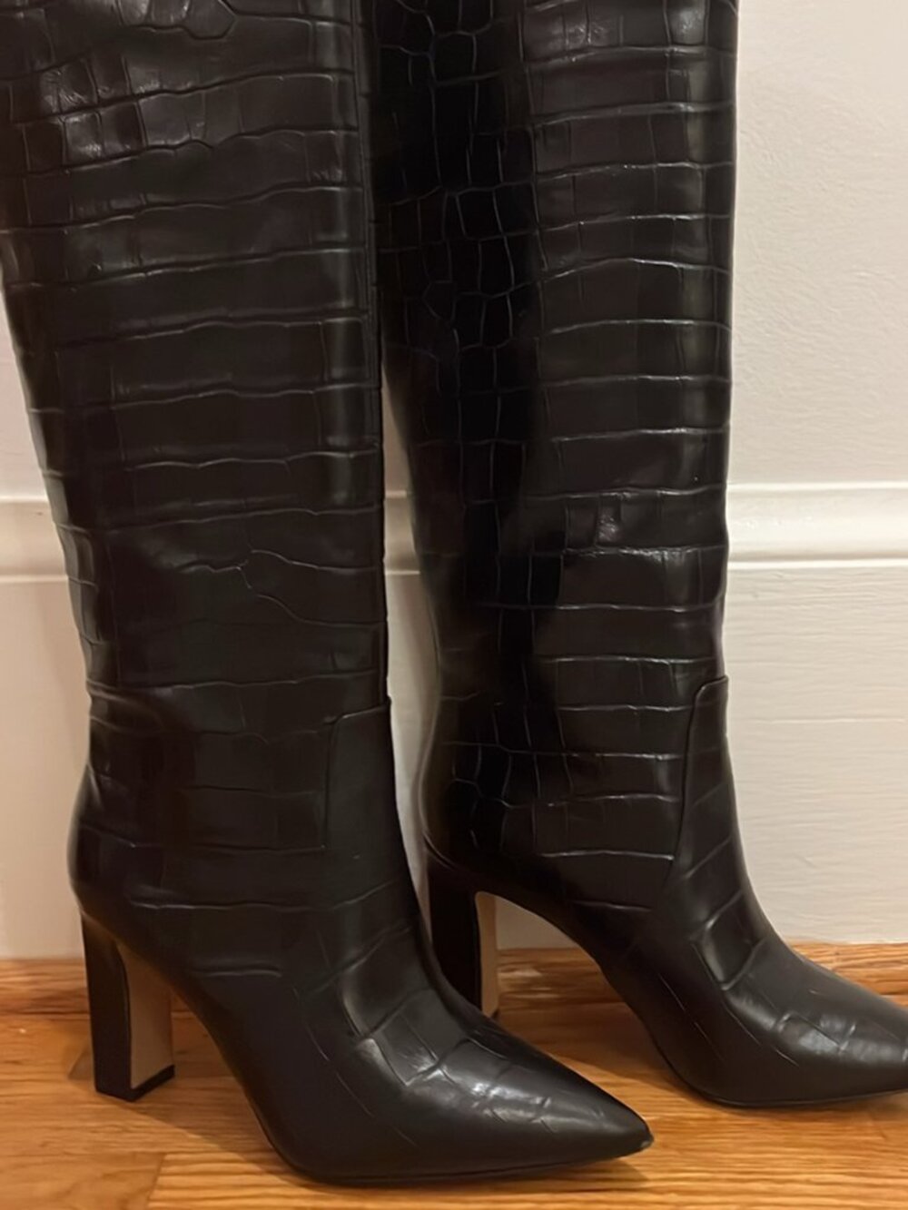Aldo - Faux Croc Leather - Knee High Boots - Size 5 - Black